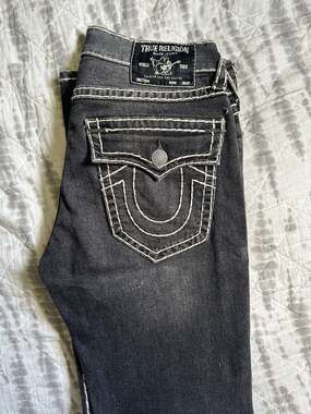 True Religion Ricky Relaxed Straight Black/Grey Jeans 32